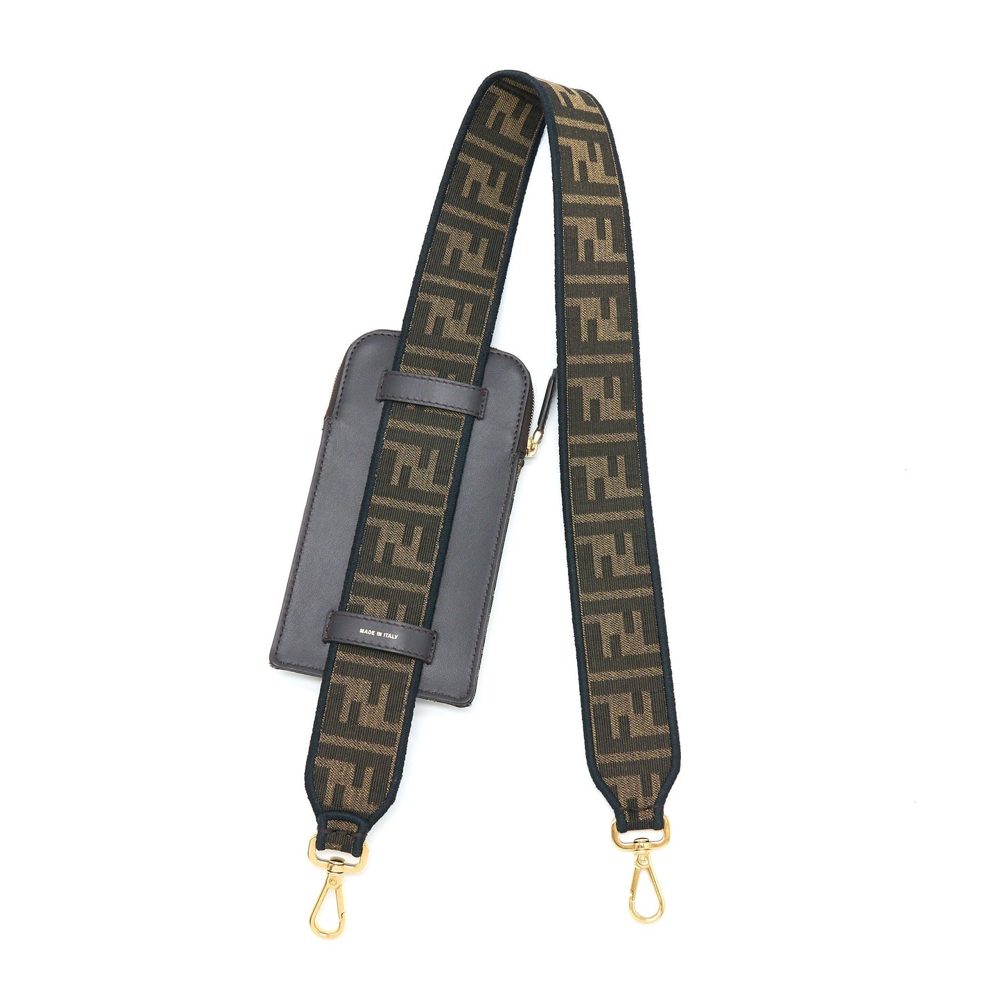 Fendi Purse Strap with Phone Pouch Jacquard Canvas Brown