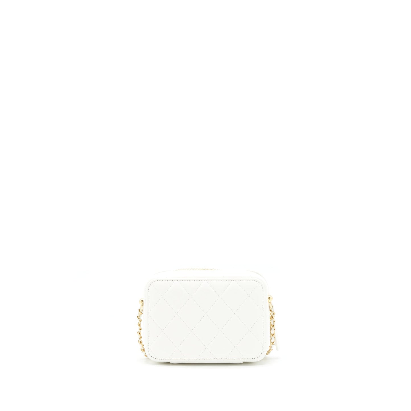 Chanel 21K Small Metal plate Vanity with chain Lambskin White