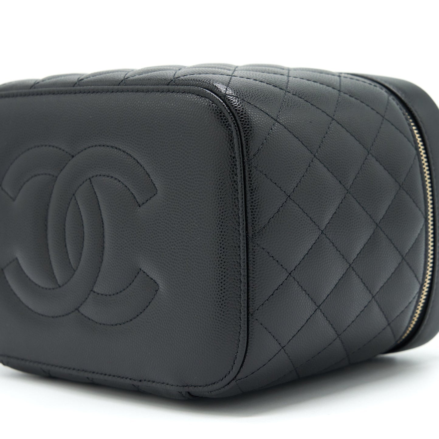 Chanel top handle vanity case caviar black with L