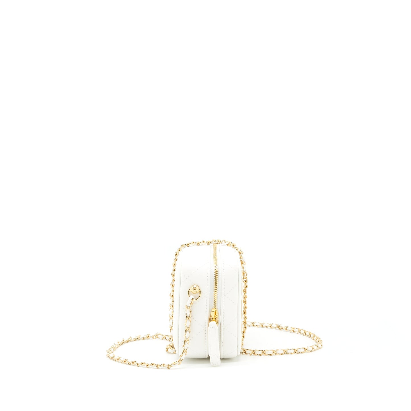 Chanel 21K Small Metal plate Vanity with chain Lambskin White