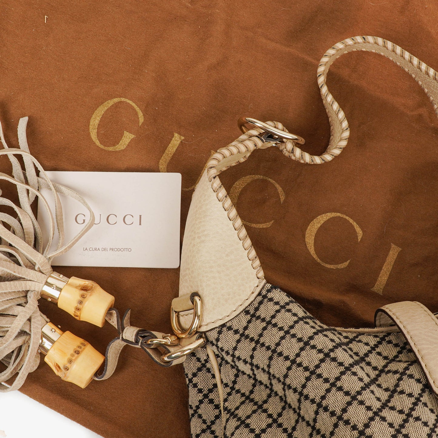 Gucci Jackie Leather Bamboo Tassel Hobo Bag