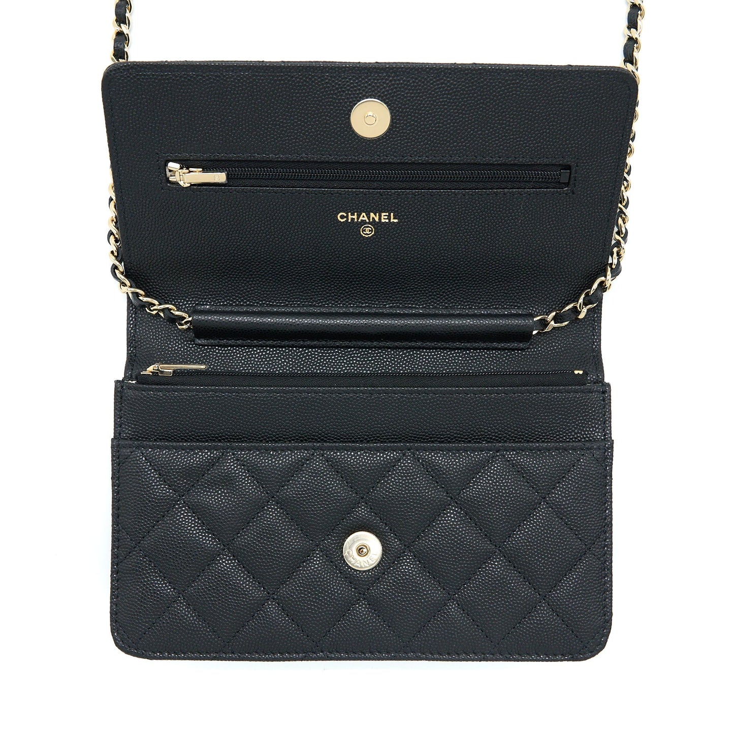 Chanel Giant CC Logo Wallet On Chain Caviar Black L (Microchip)