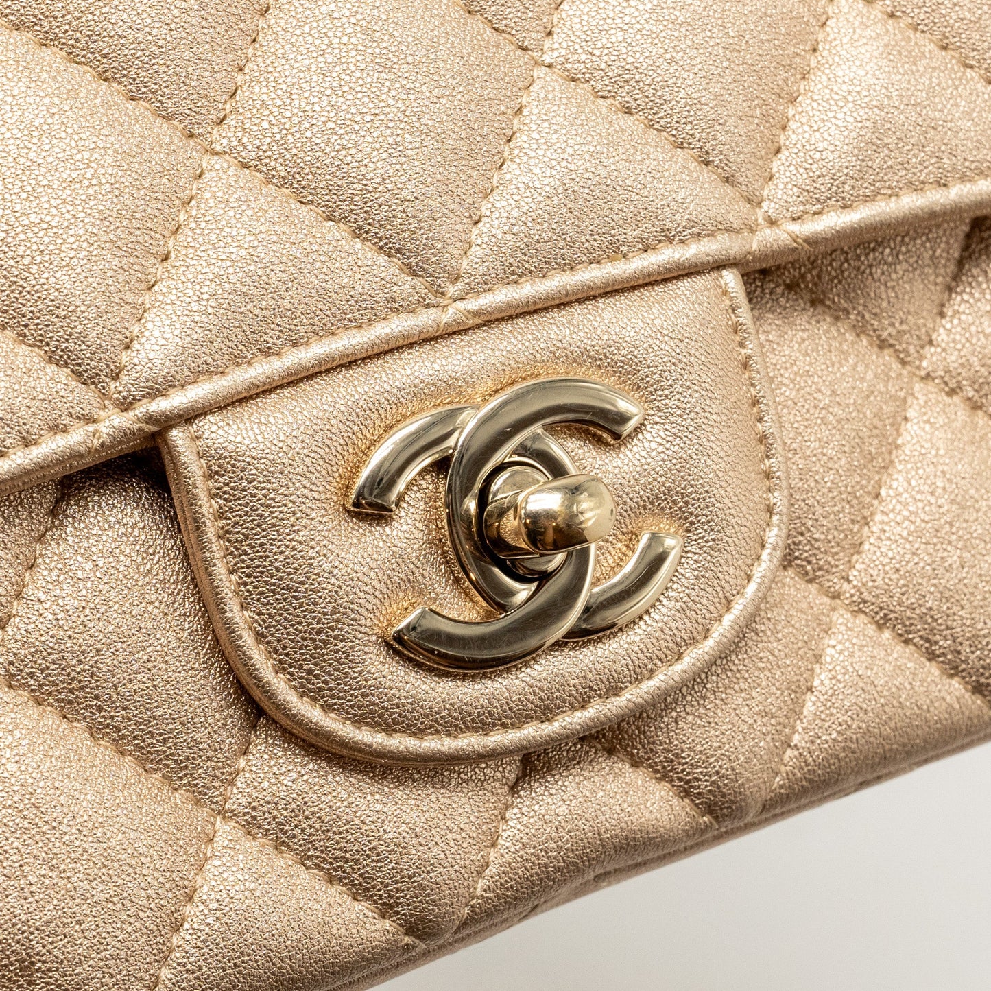 Chanel Mini Rectangular flap bag lambskin metallic gold L