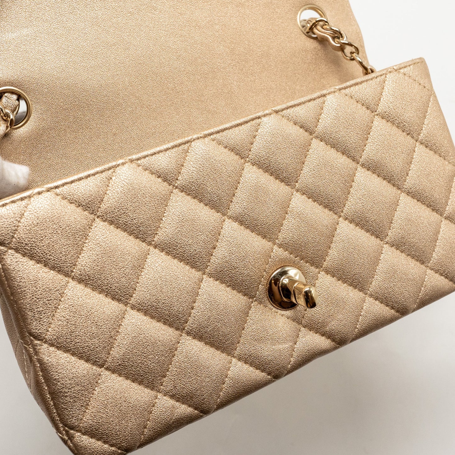 Chanel Mini Rectangular flap bag lambskin metallic gold L