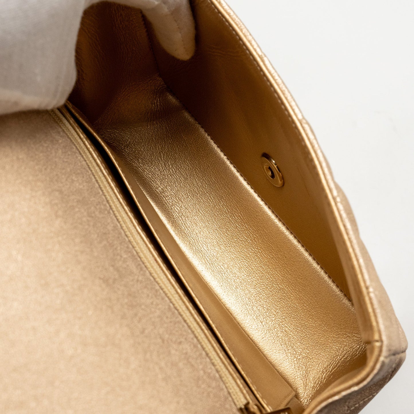 Chanel Mini Rectangular flap bag lambskin metallic gold L