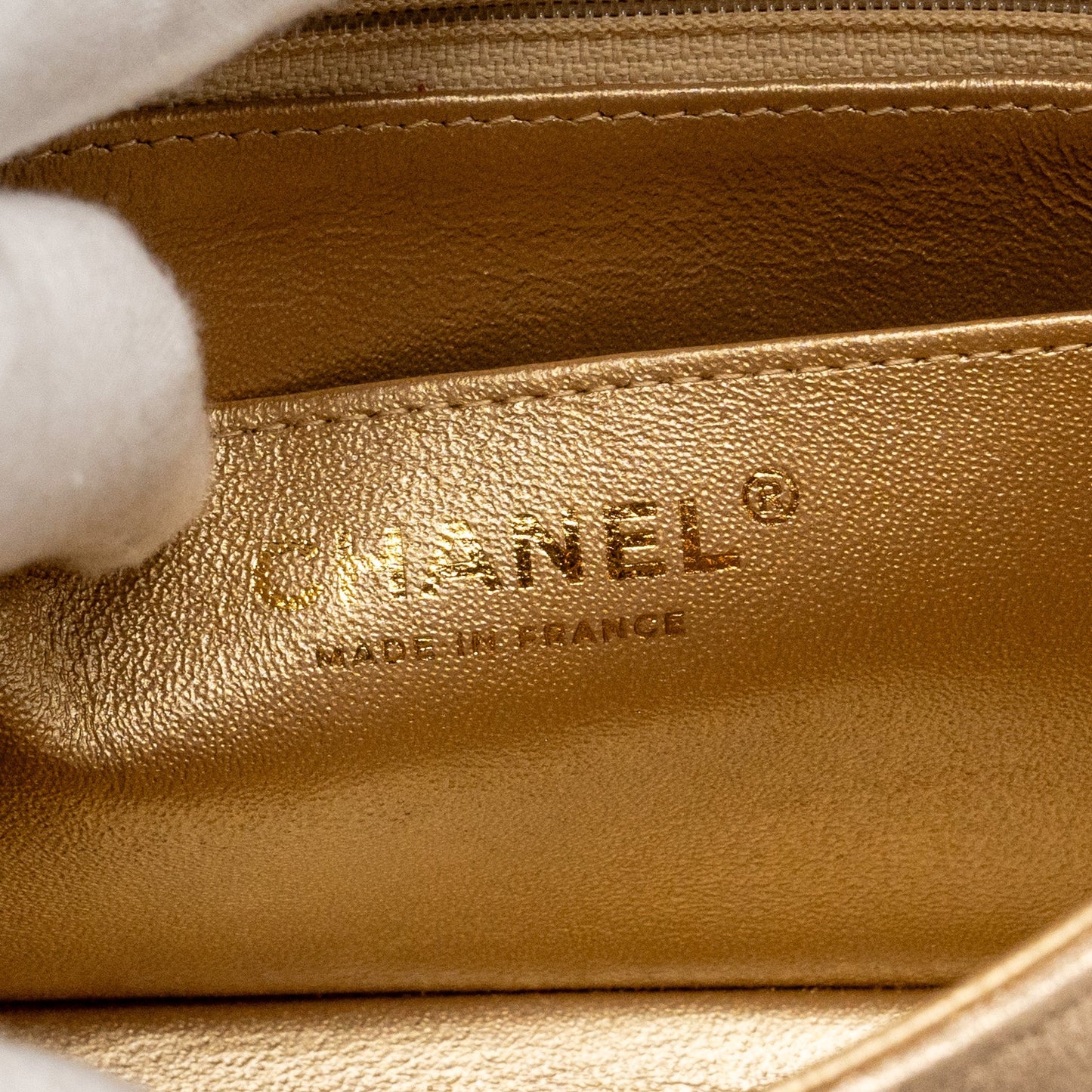 Chanel Mini Rectangular flap bag lambskin metallic gold L