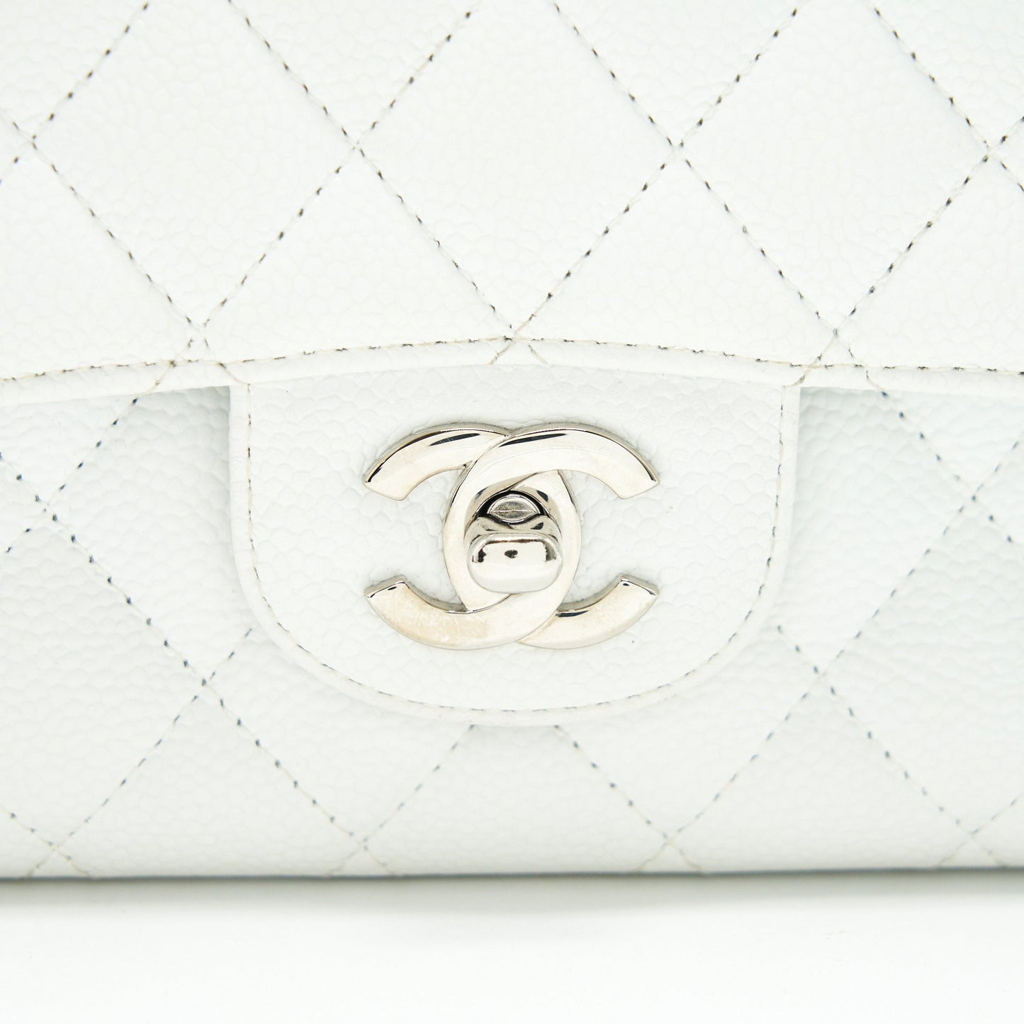 CHANEL MEDIUM CLASSIC DOUBLE FLAP BAG CAVIAR WHITE