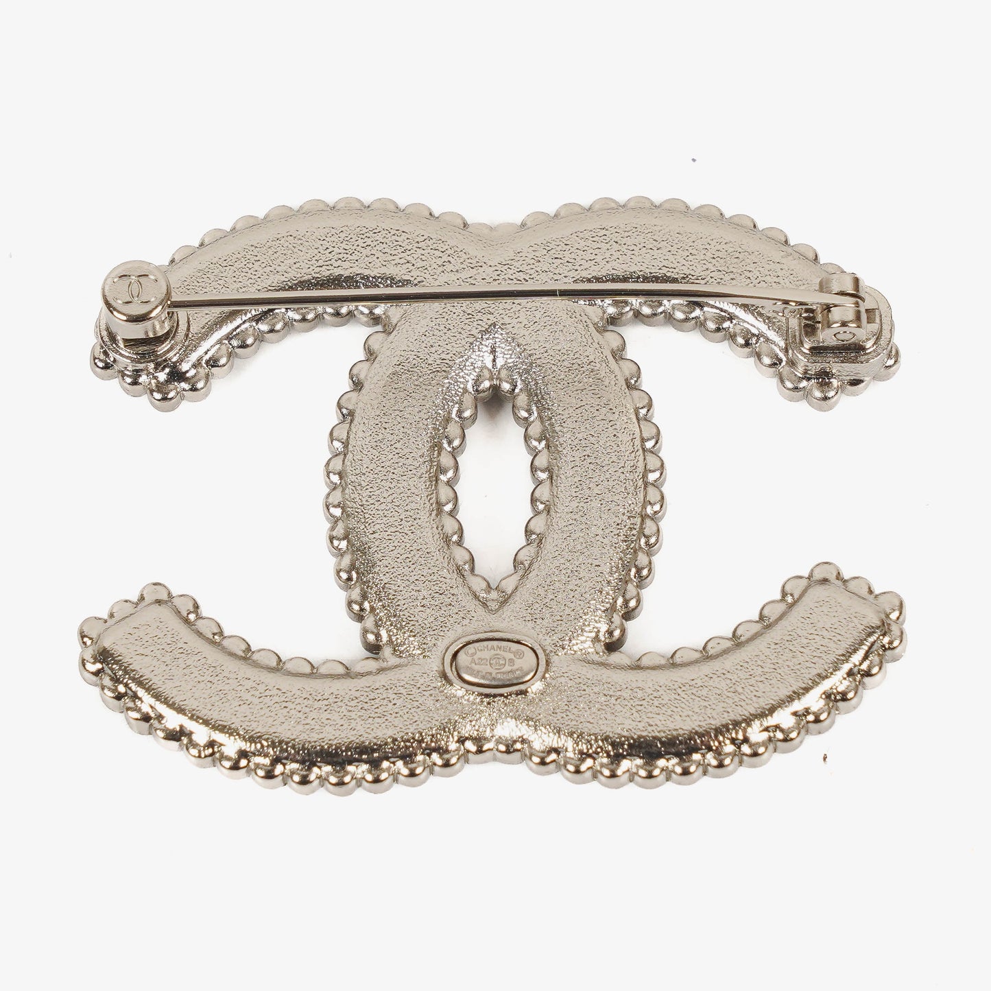 Chanel Metal And Black Leather CC Brooch