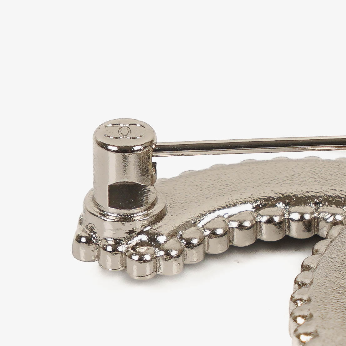 Chanel Metal And Black Leather CC Brooch