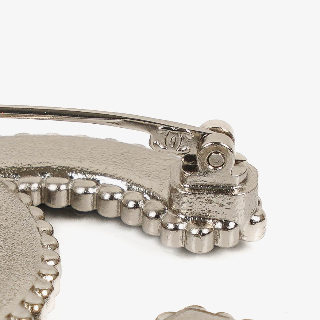 Chanel Metal And Black Leather CC Brooch