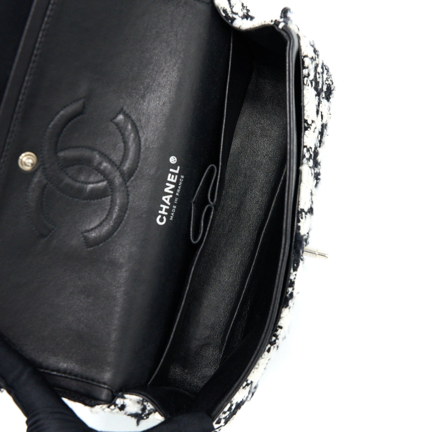 Chanel  Medium Classic Flap Bag Tweed Black And White