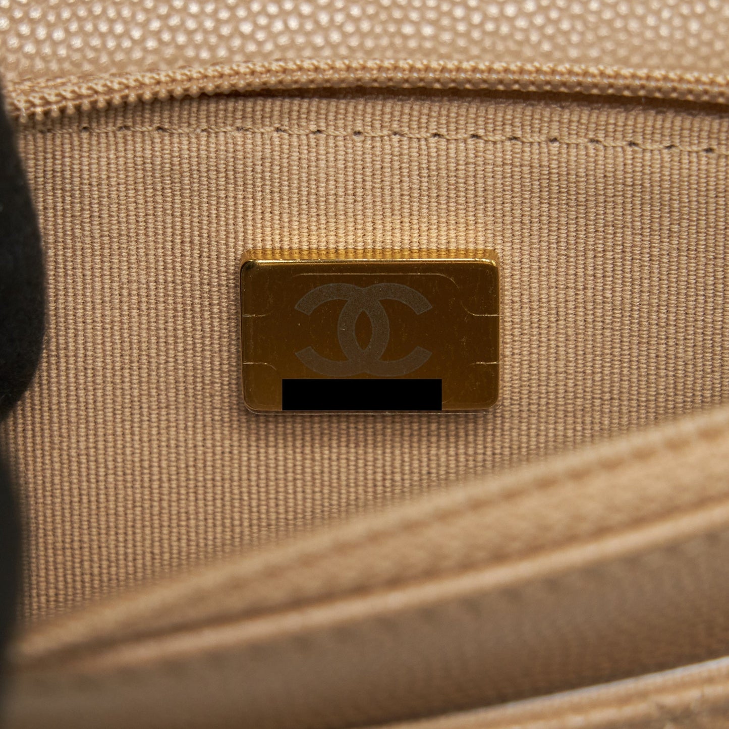 Chanel 22S detailed Logo Wallet on chain Caviar Dark beige with L