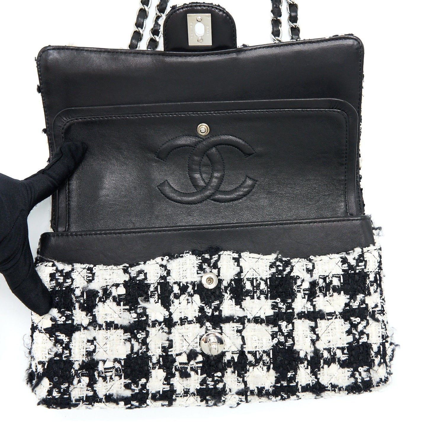 Chanel  Medium Classic Flap Bag Tweed Black And White