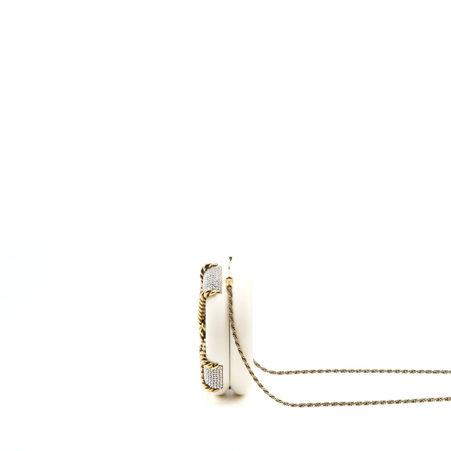 Chanel Runway White Crystal Round Evening Clutch Shoulder Bag Box