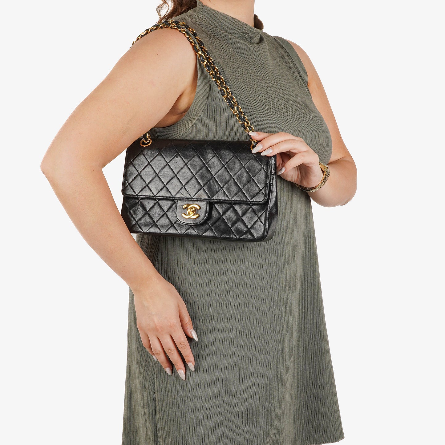 Chanel  Medium Classic Double Flap Bag Black Quilted Leather 24K Gold-Plated Hardware