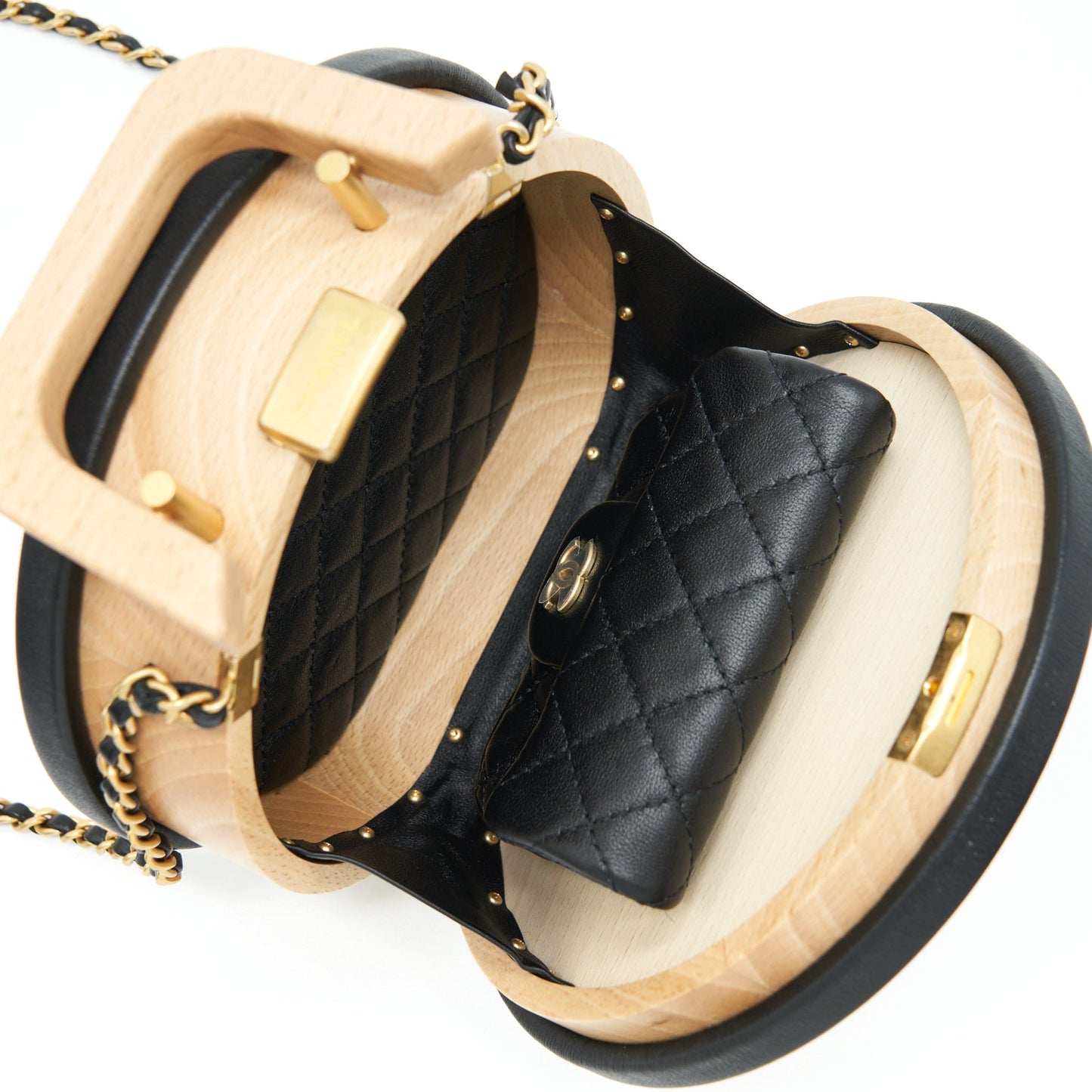 Chanel 22C small vanity case beech wood, calfskin beige / black with
