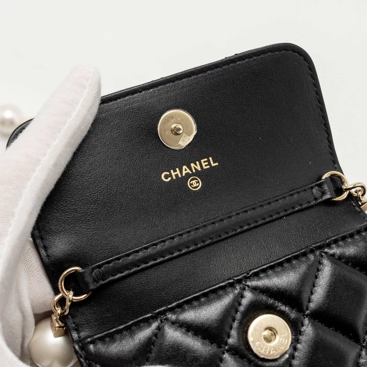 Chanel Maxi Pearl Clutch with Chain Lambskin Black