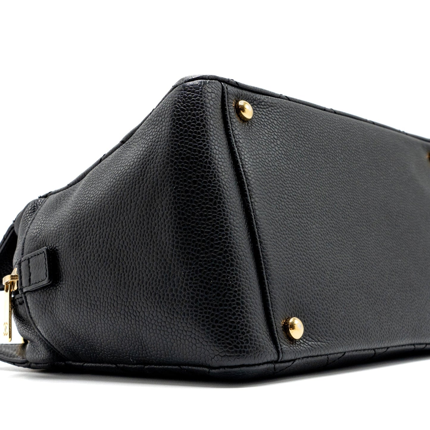 Chanel CC logo small shopping tote bag caviar black