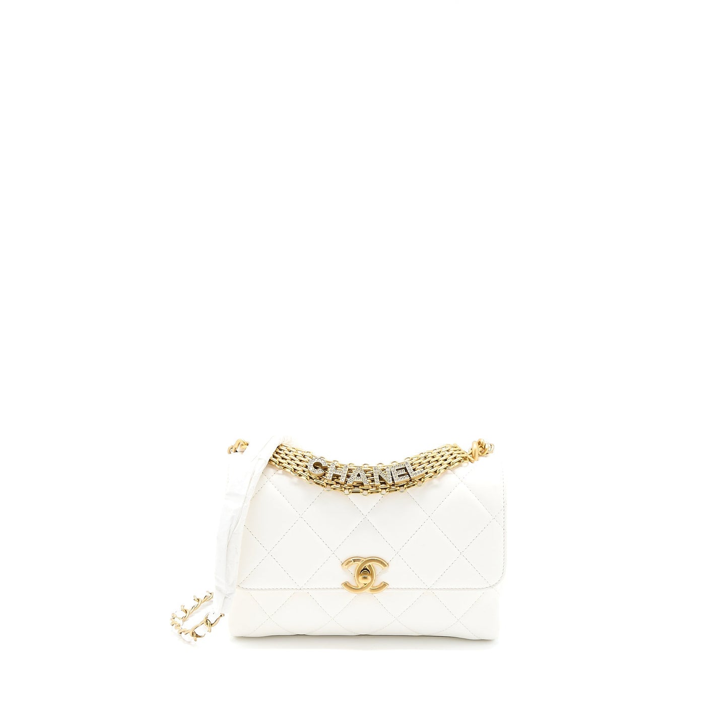 Chanel Quilted Flap Bag with Letter Chain Lambskin White  (Microchip)
