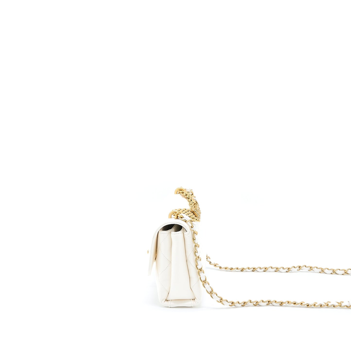 Chanel Quilted Flap Bag with Letter Chain Lambskin White  (Microchip)