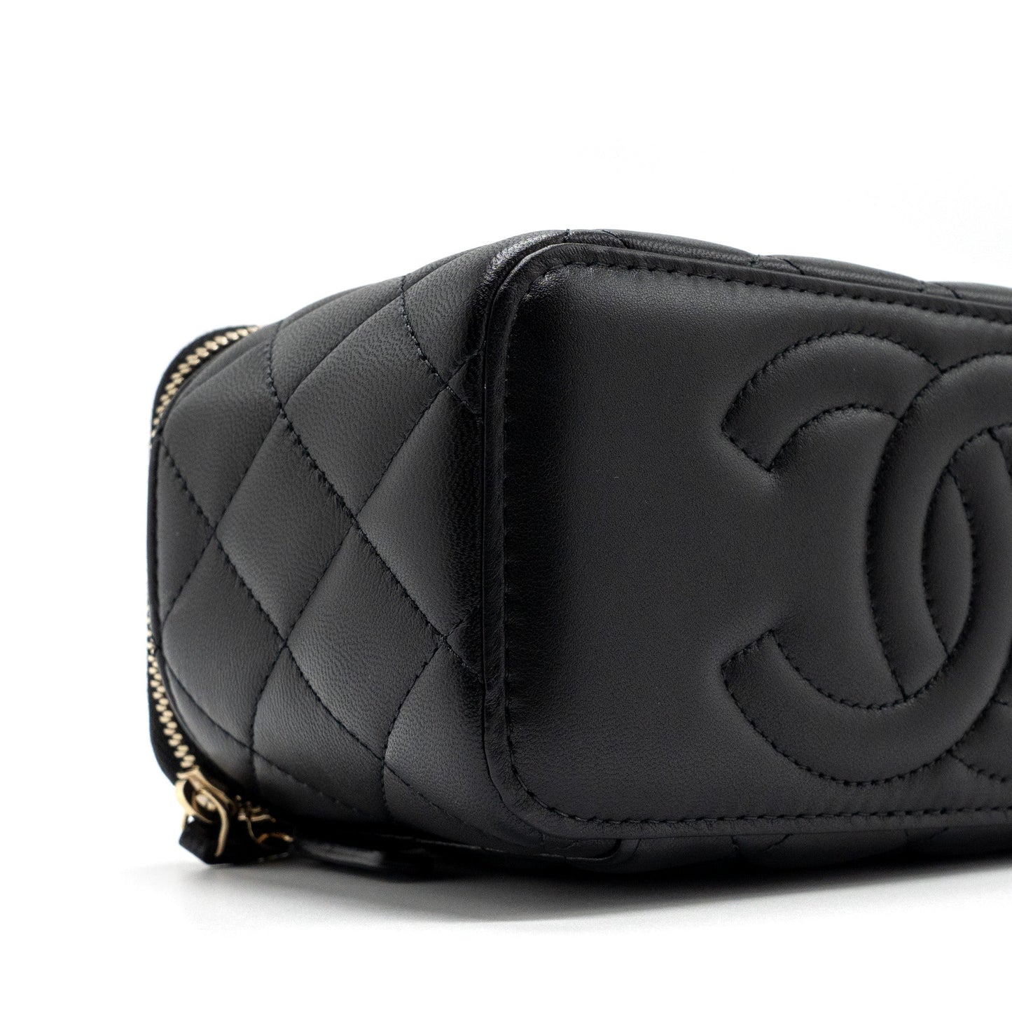 Chanel Top Handle Long Vanity With Chain Lambskin Black (Microchip)