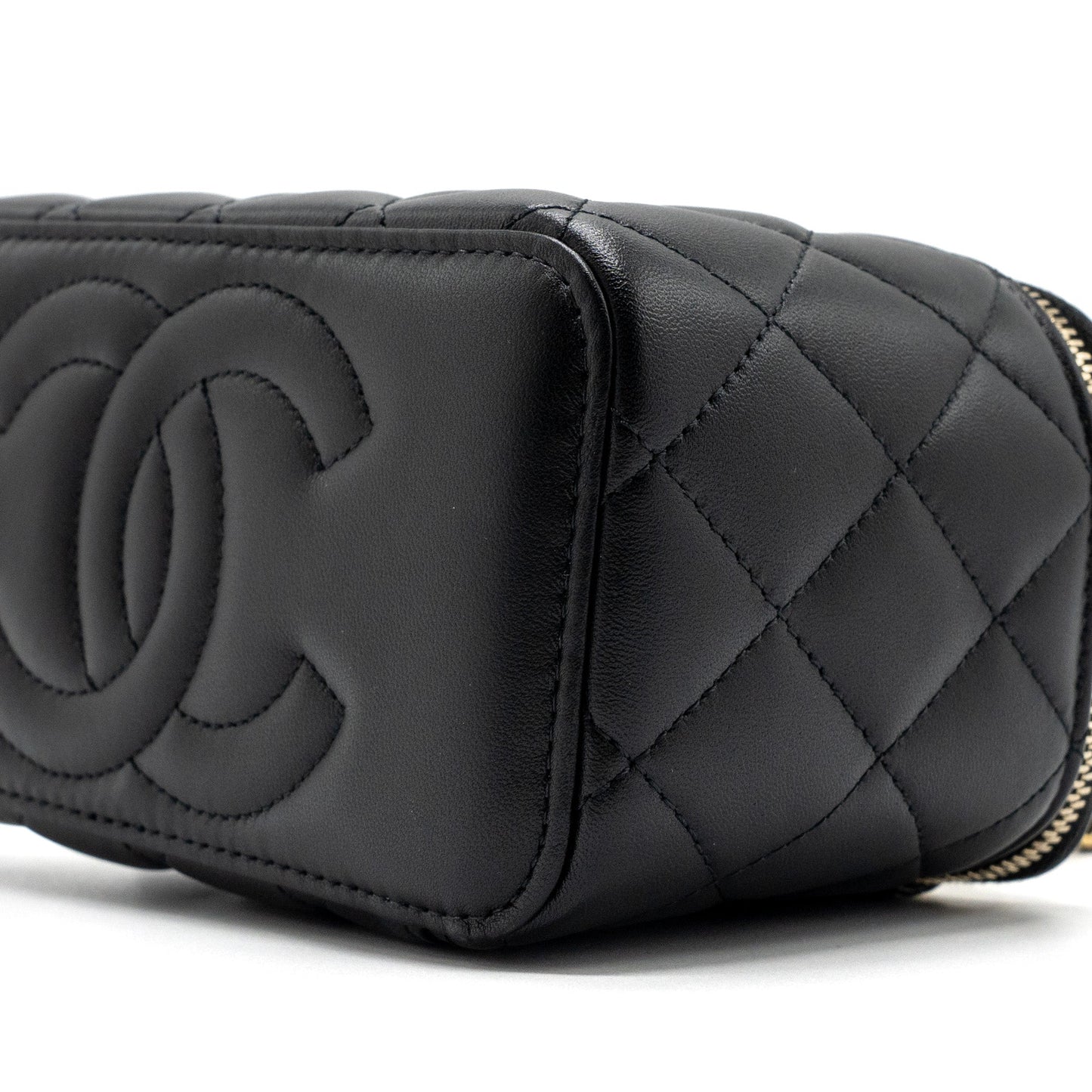 Chanel Top Handle Long Vanity With Chain Lambskin Black (Microchip)