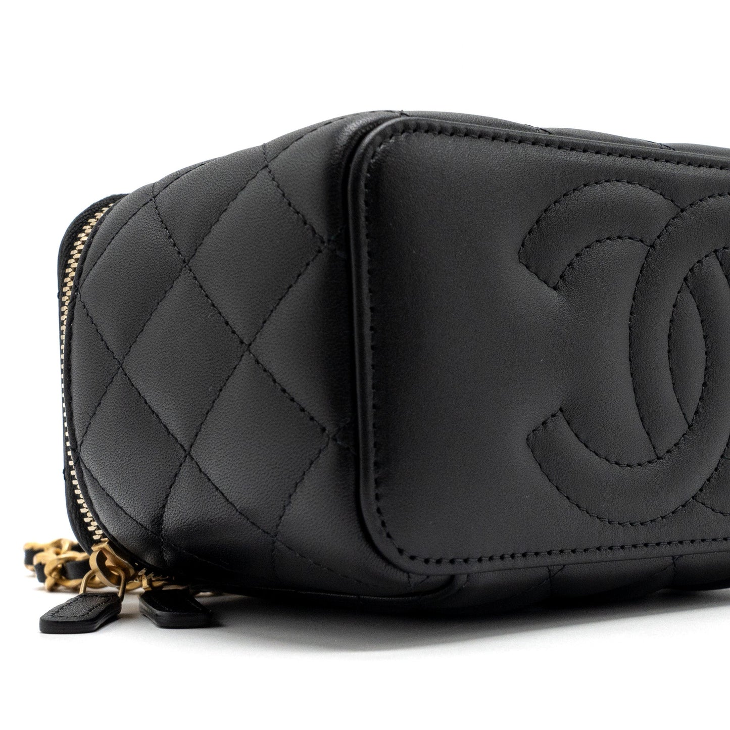 Chanel Detail Top Handle Long Vanity With Chains Lambskin Black (Microchip)