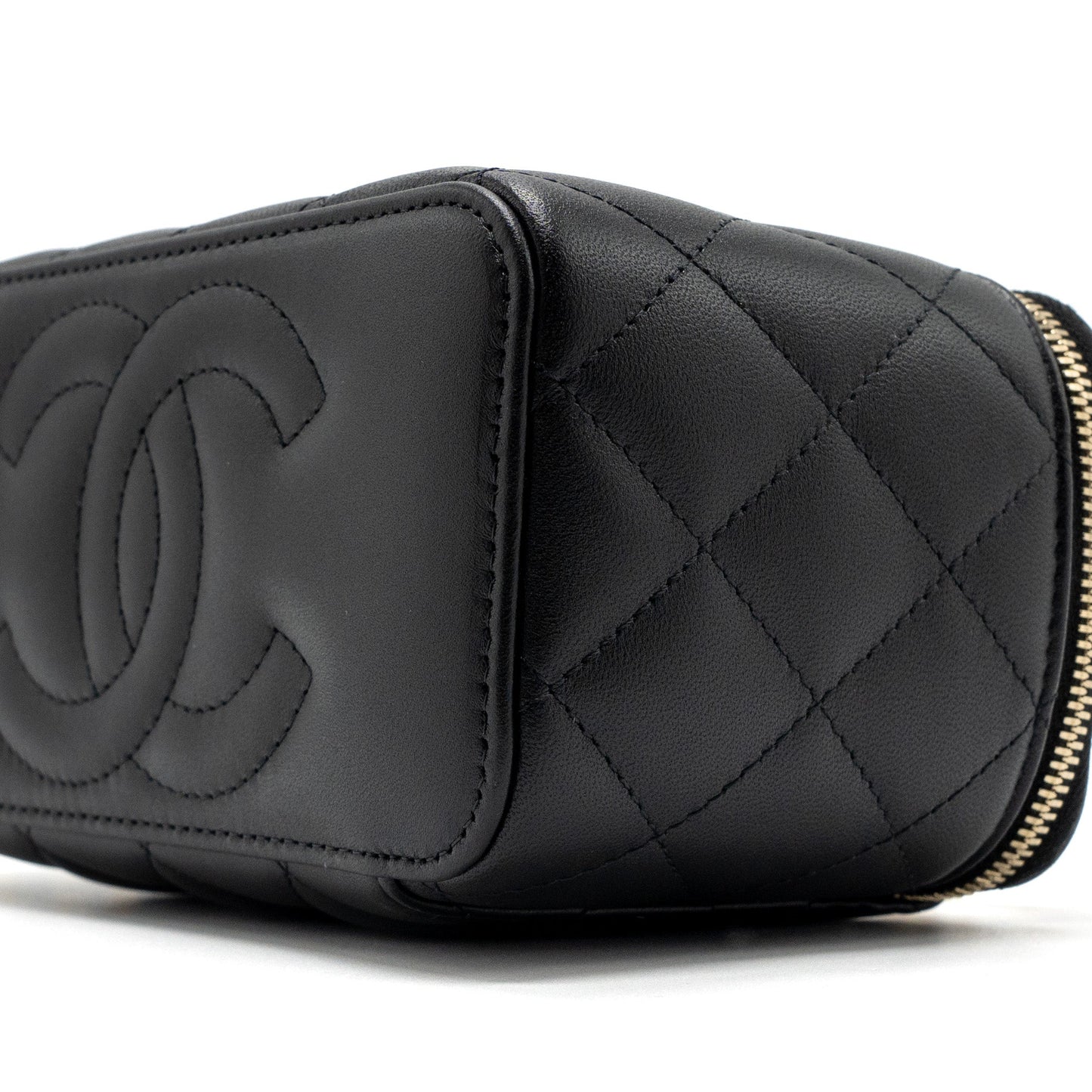 Chanel Detail Top Handle Long Vanity With Chains Lambskin Black (Microchip)