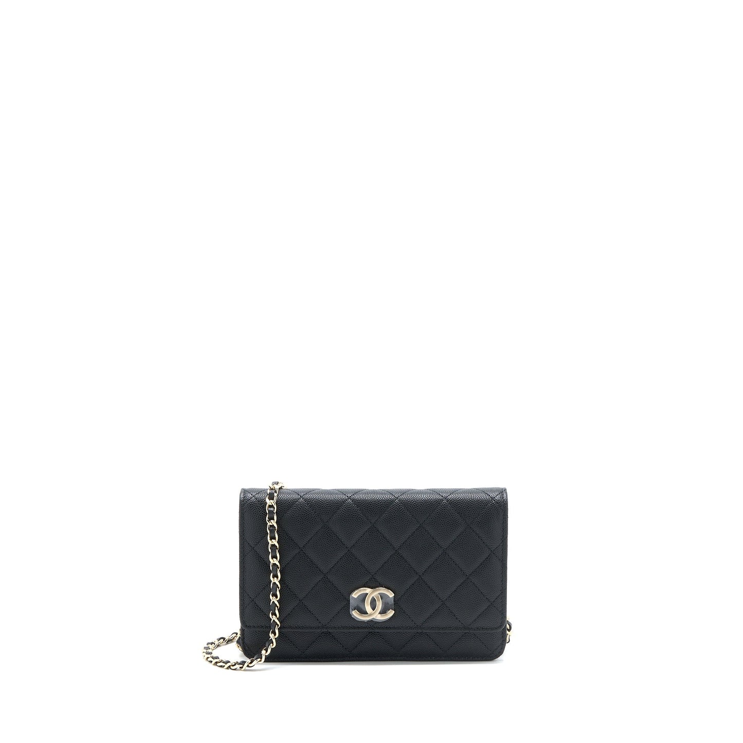 Chanel Giant CC Logo Wallet On Chain Caviar Black L (Microchip)