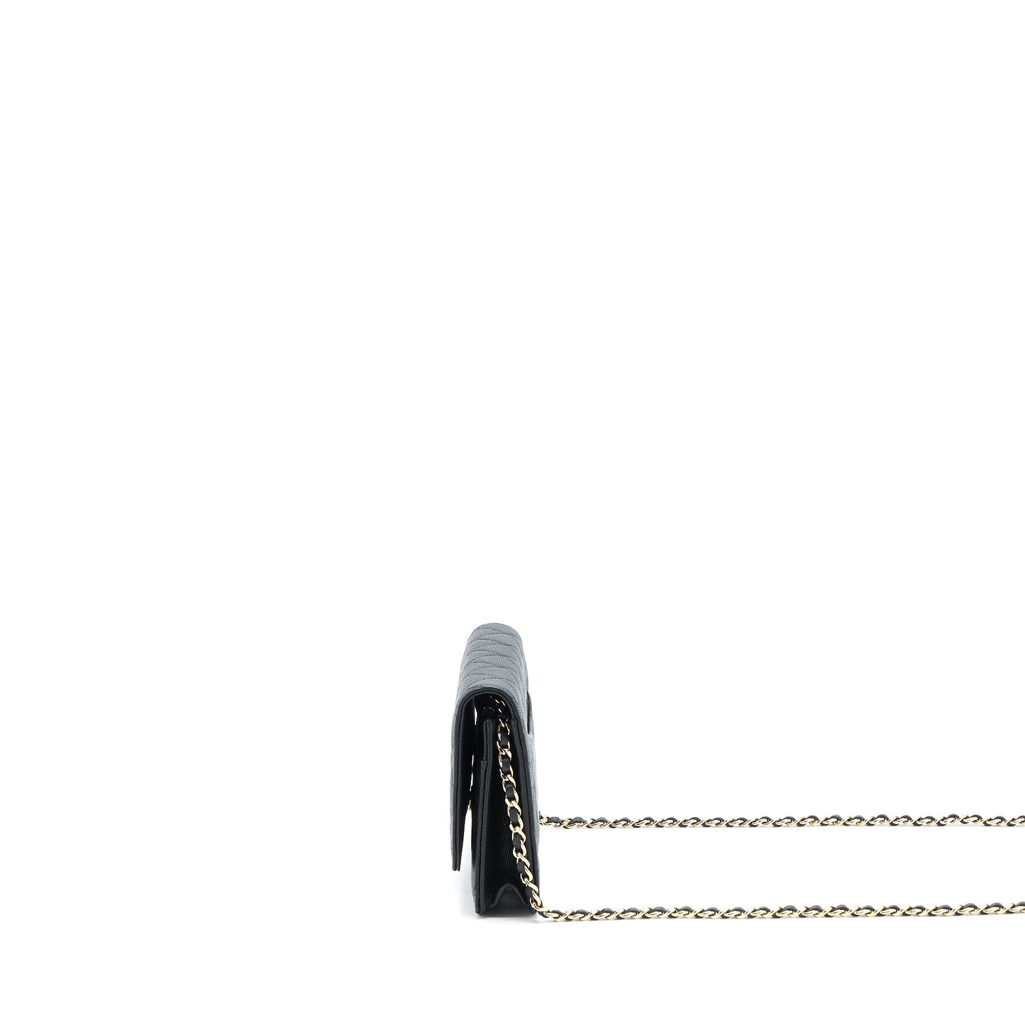 Chanel Giant CC Logo Wallet On Chain Caviar Black L (Microchip)