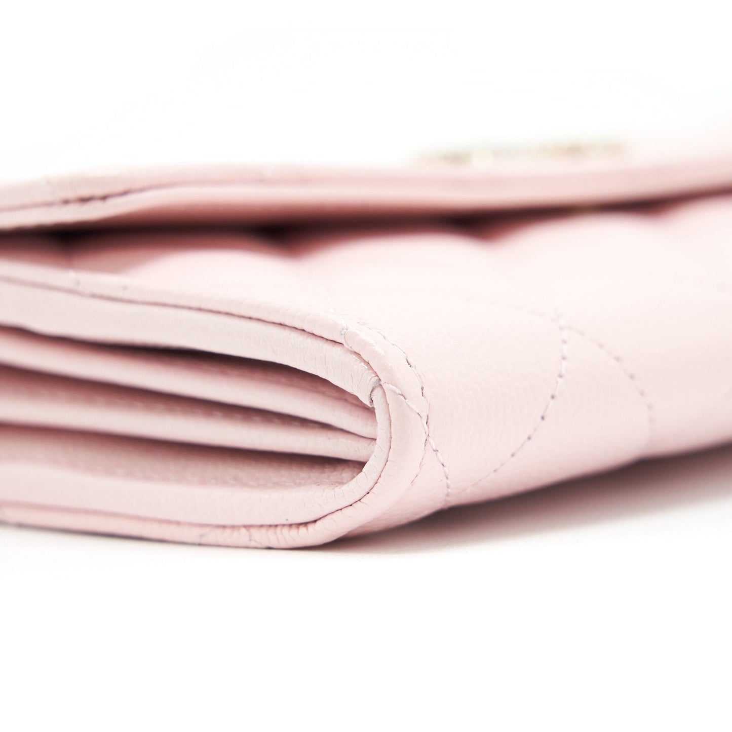 Chanel 22S detailed logo flap long wallet caviar light pink with L