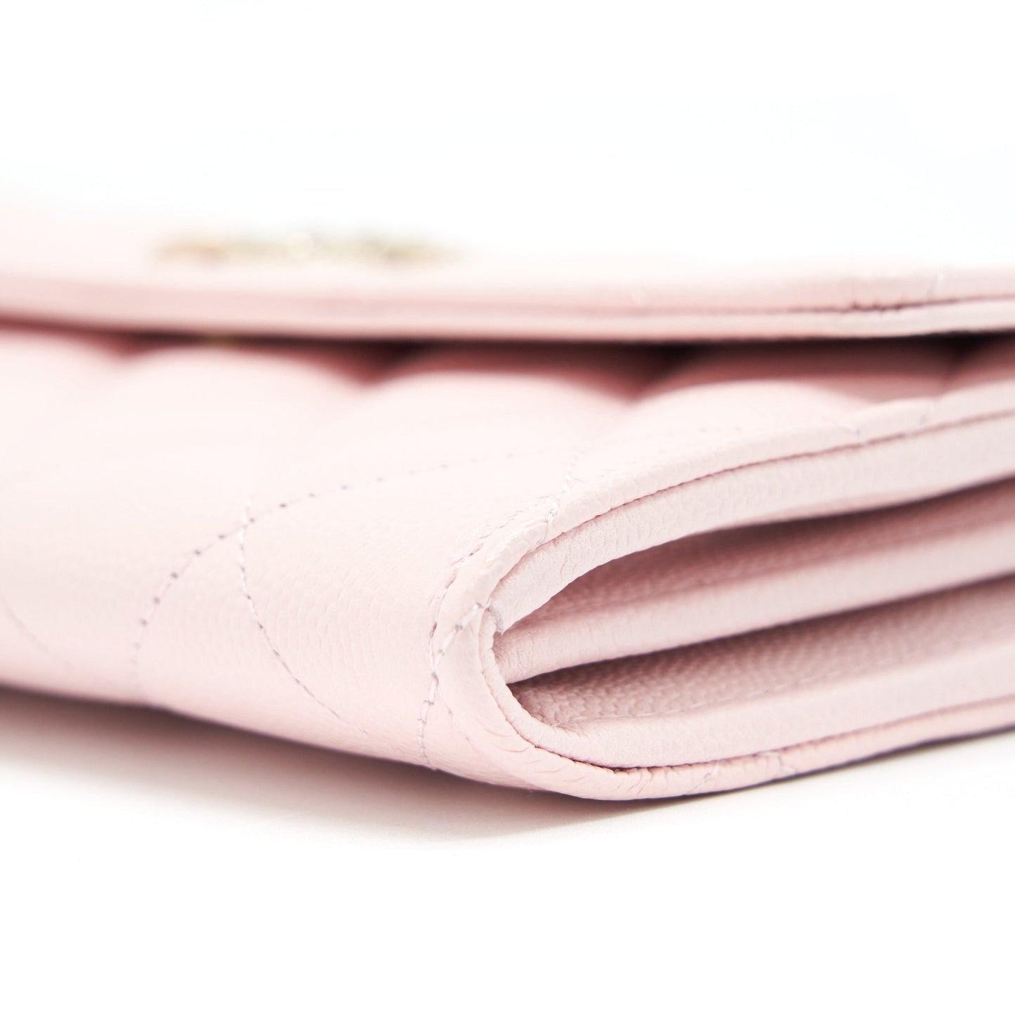 Chanel 22S detailed logo flap long wallet caviar light pink with L