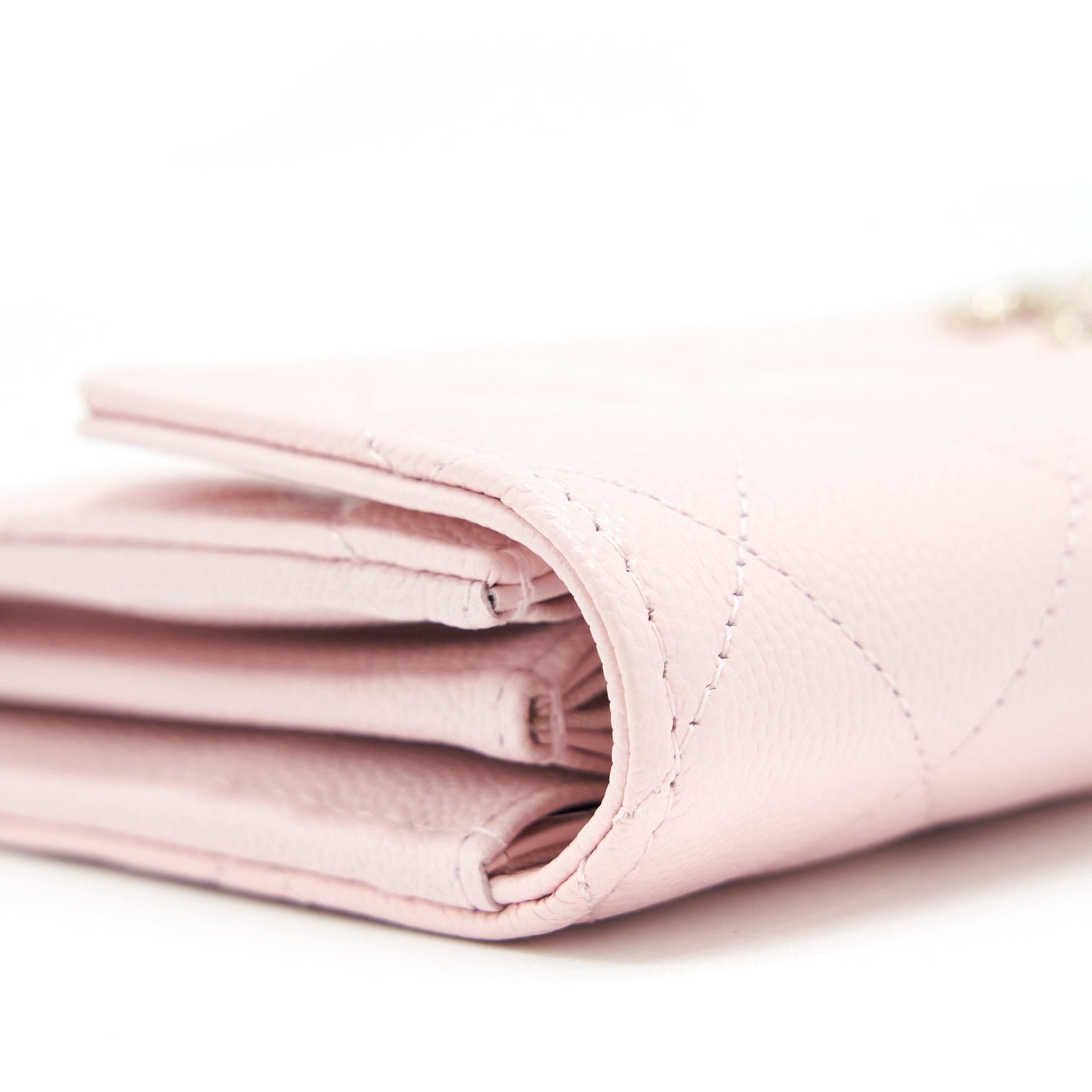 Chanel 22S detailed logo flap long wallet caviar light pink with L