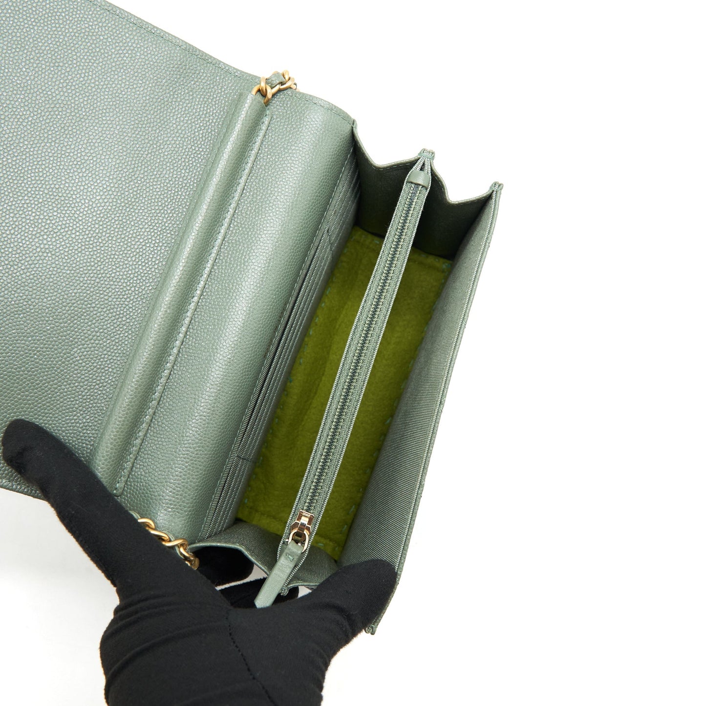 Chanel Wallet On Chain Square Caviar Green