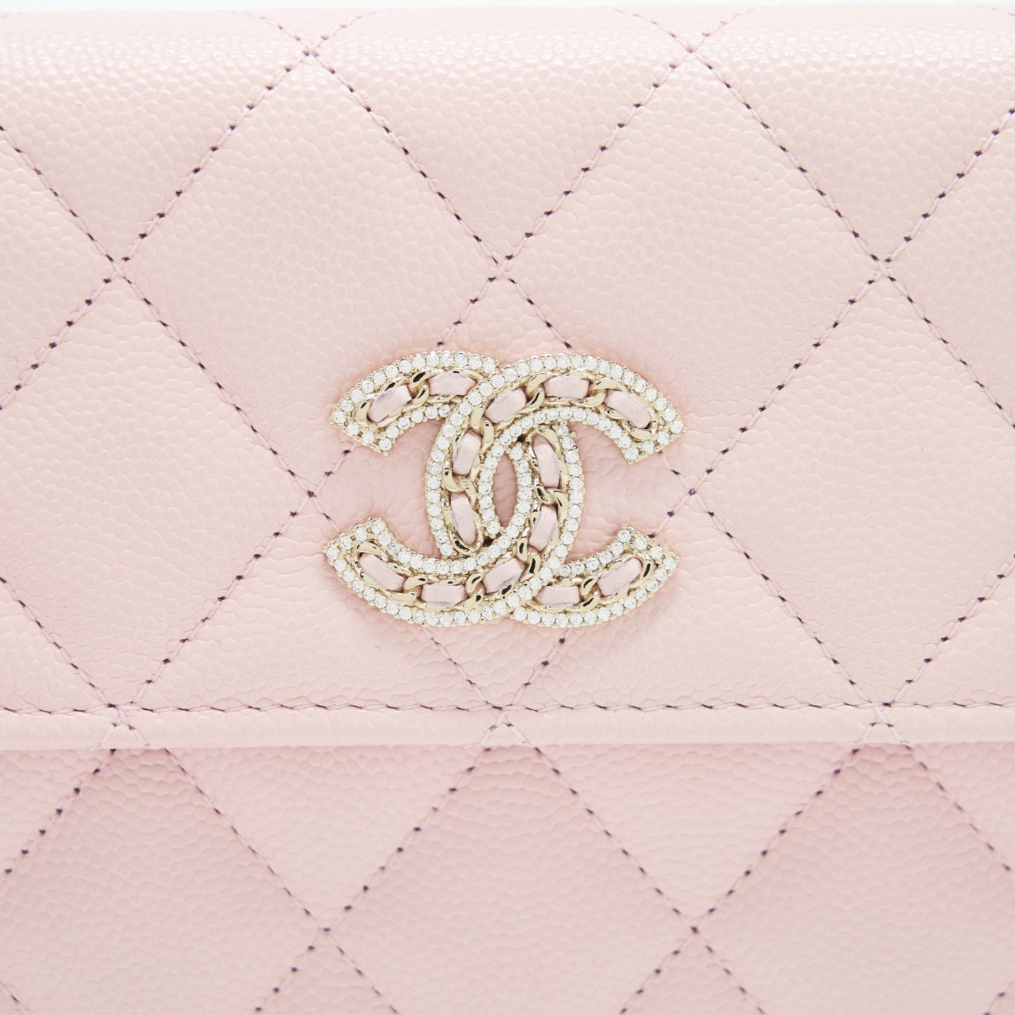Chanel 22S detailed logo flap long wallet caviar light pink with L