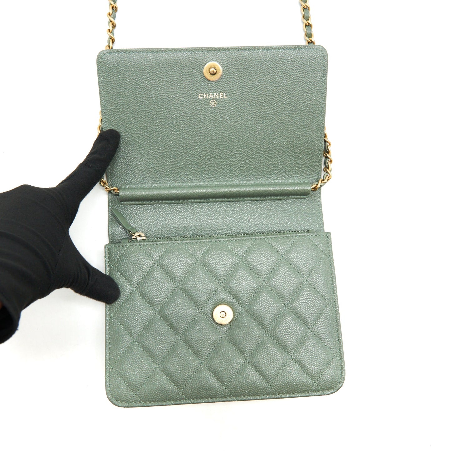 Chanel Wallet On Chain Square Caviar Green