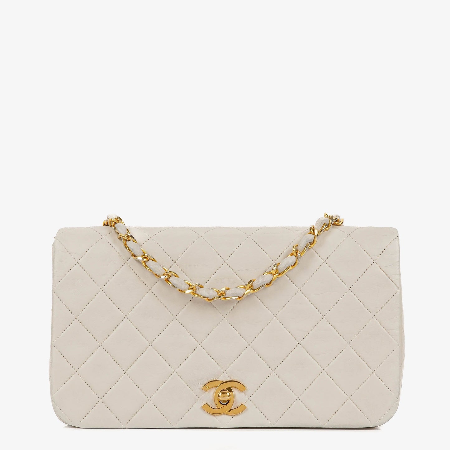 Chanel Small Classic White Quilted Lambskin Full Flap With 24K Gold-Plated Hardware