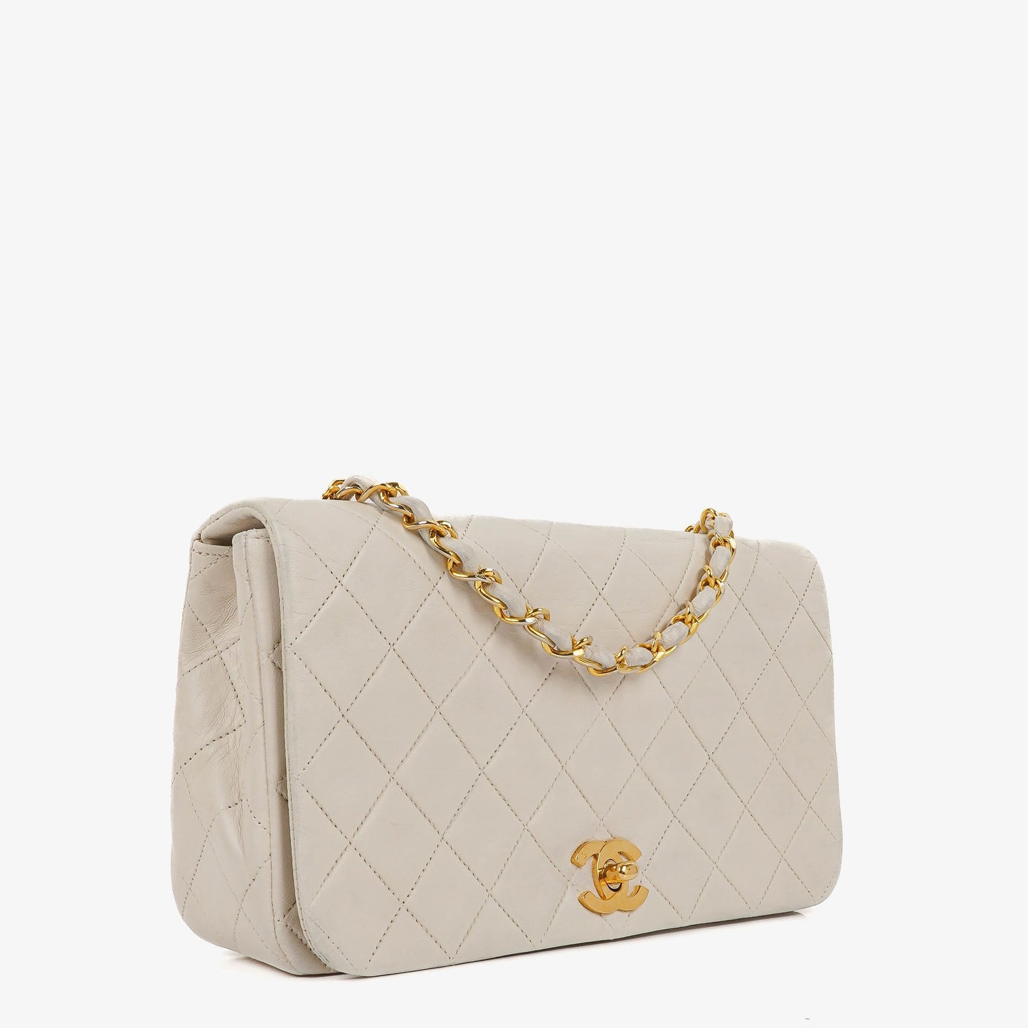 Chanel Small Classic White Quilted Lambskin Full Flap With 24K Gold-Plated Hardware