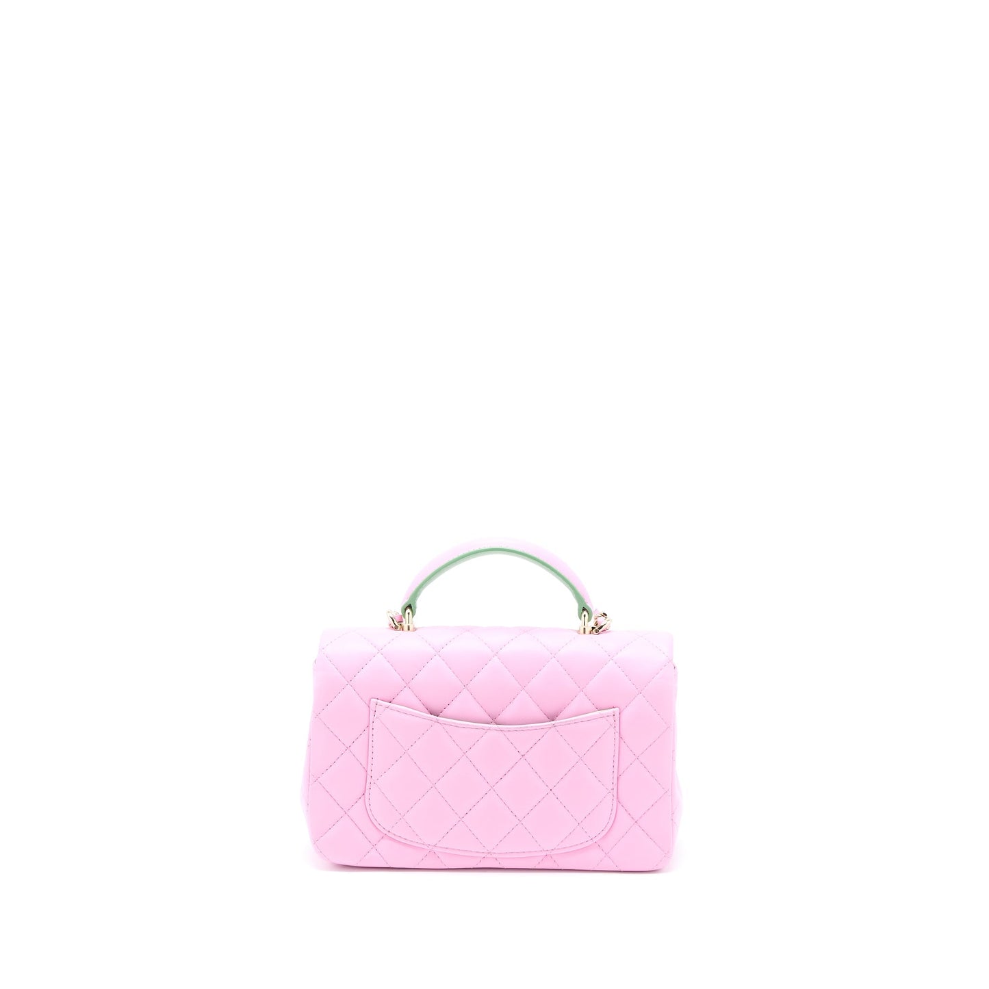 Chanel Top Handle Mini Rectangular Lambskin Pink/Light Green L (Microchip)