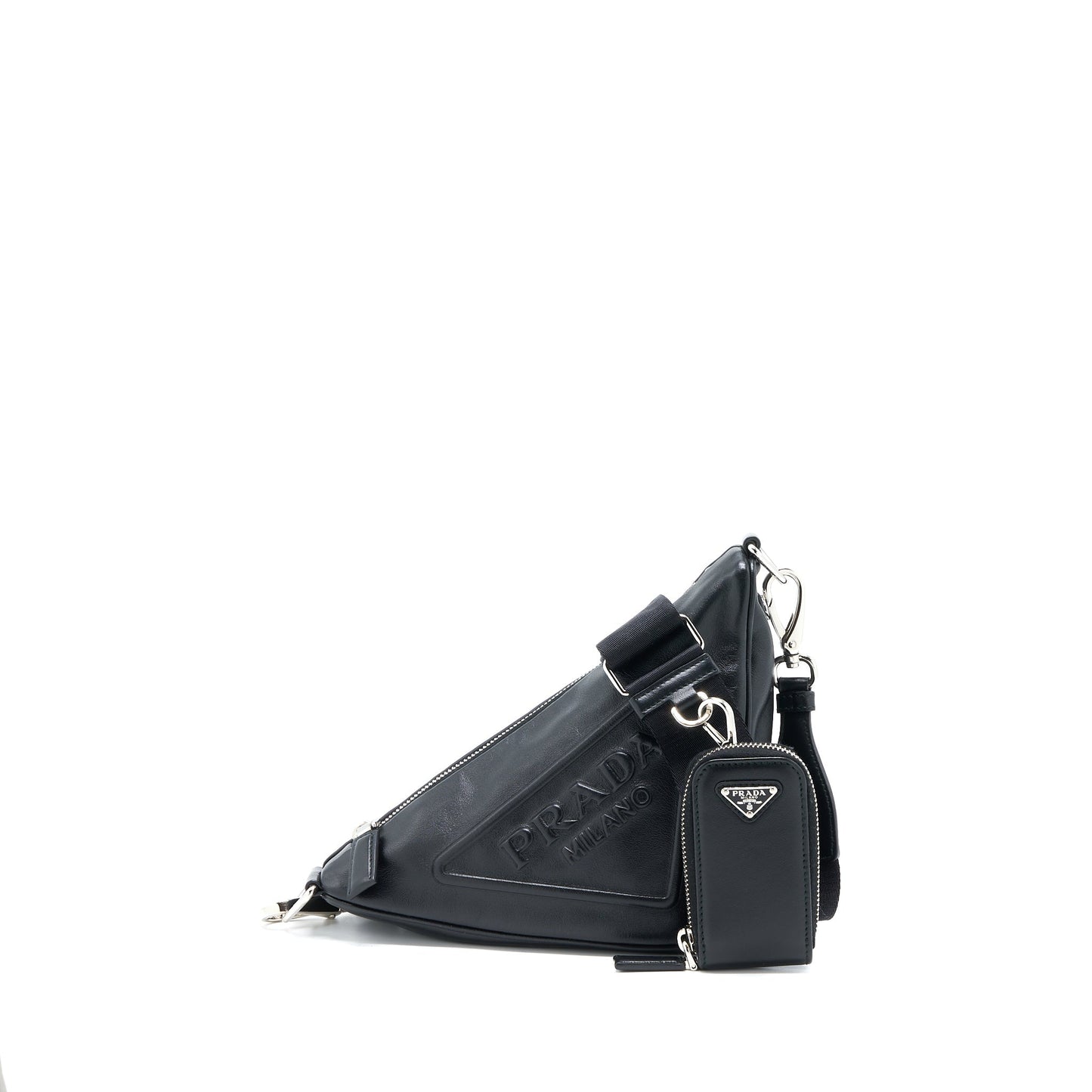 Prada Triangle Leather Mini Purse Black