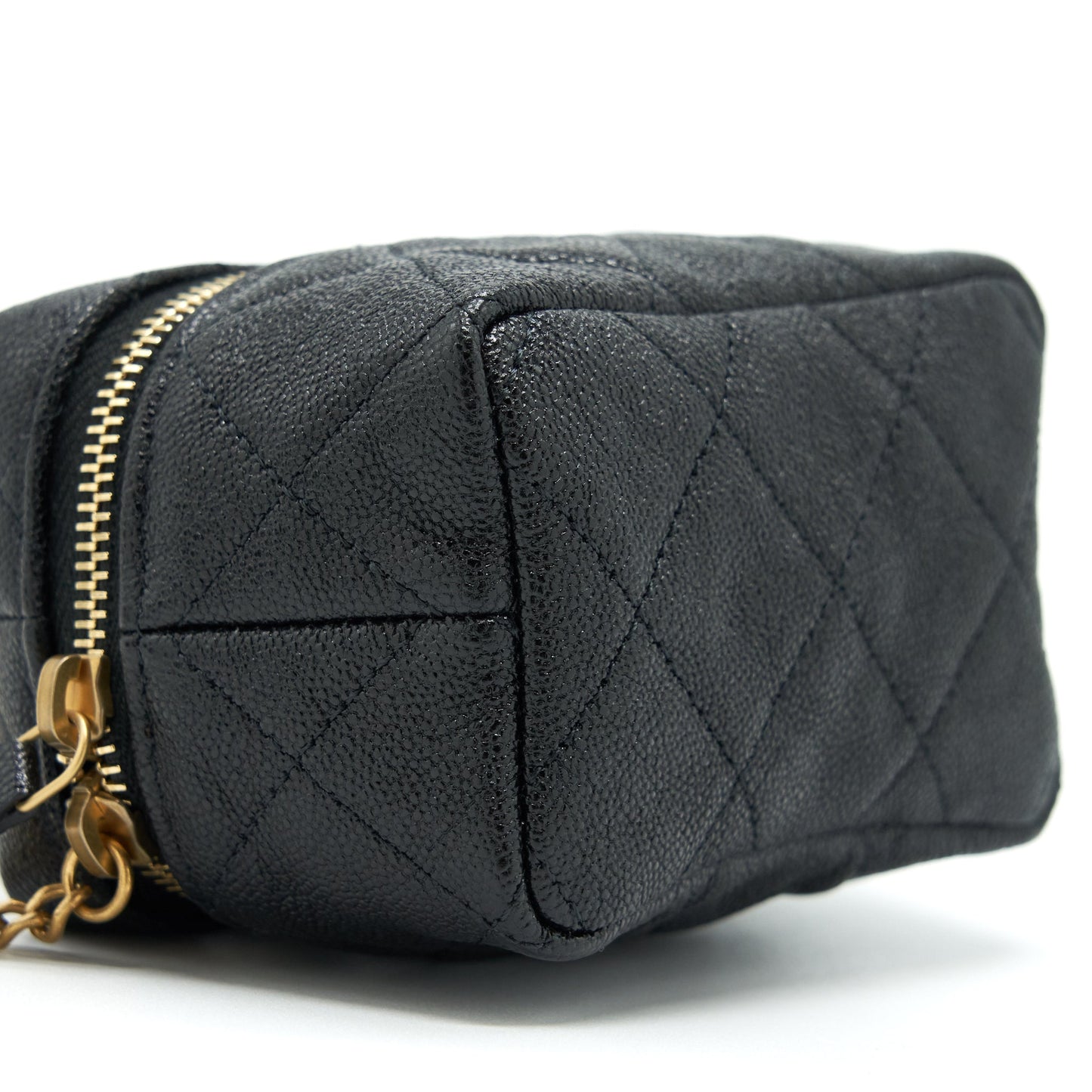 Chanel top handle mini vanity with chain grained calfskin black with