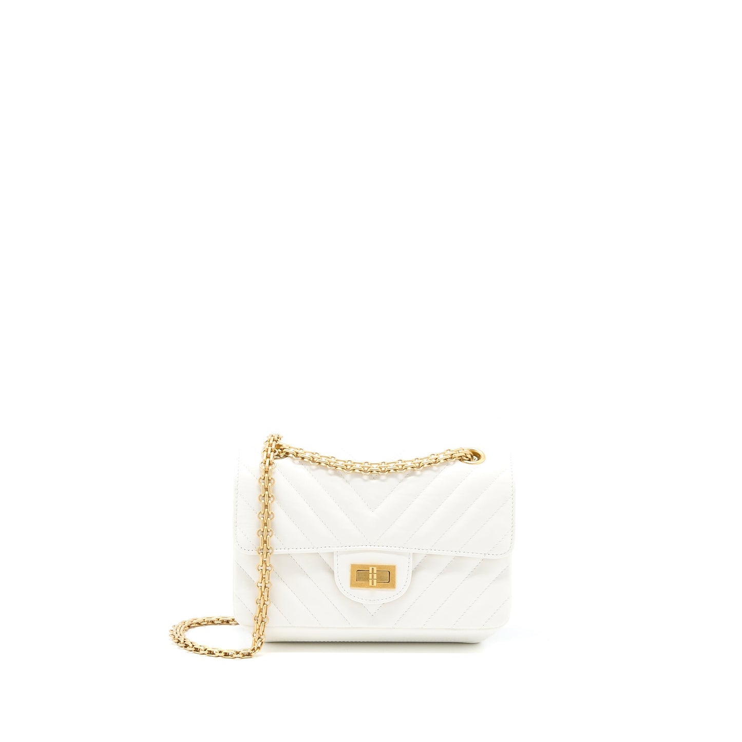 Chanel Mini 2.55 Reissue Chevron Flap Bag Aged Calfskin White Brushed  (Microchip)