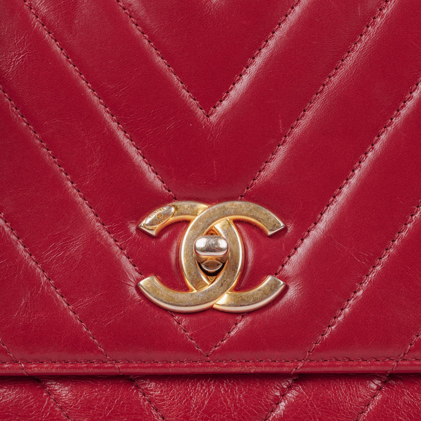 Chanel Large Red Chevron Quilted Calfskin Coco Handle Flap