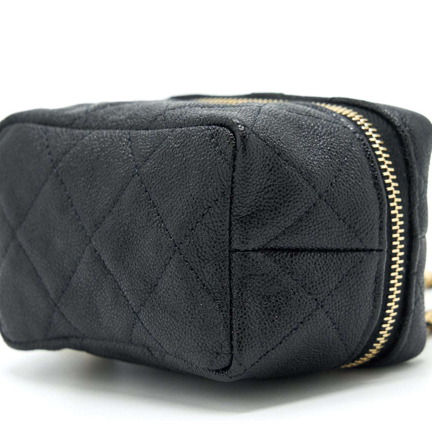 Chanel top handle mini vanity with chain grained calfskin black with
