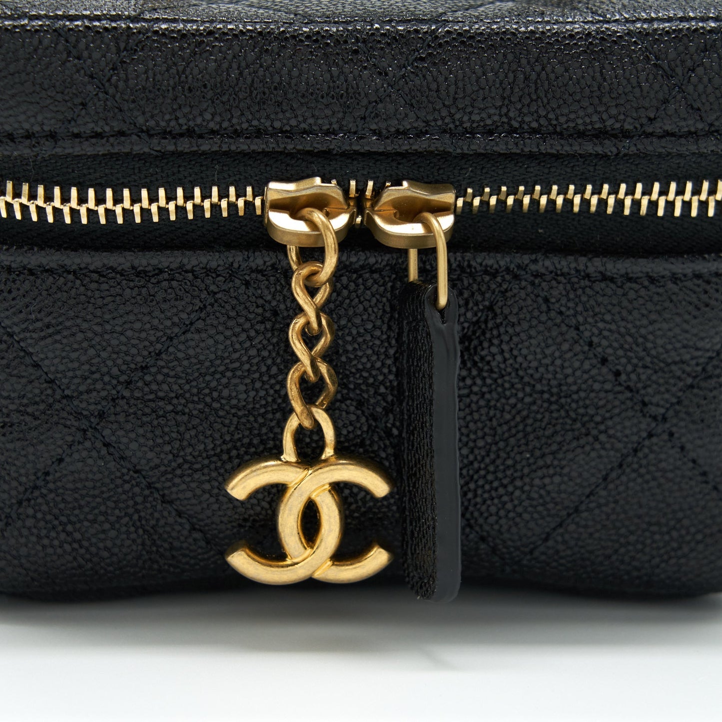 Chanel top handle mini vanity with chain grained calfskin black with