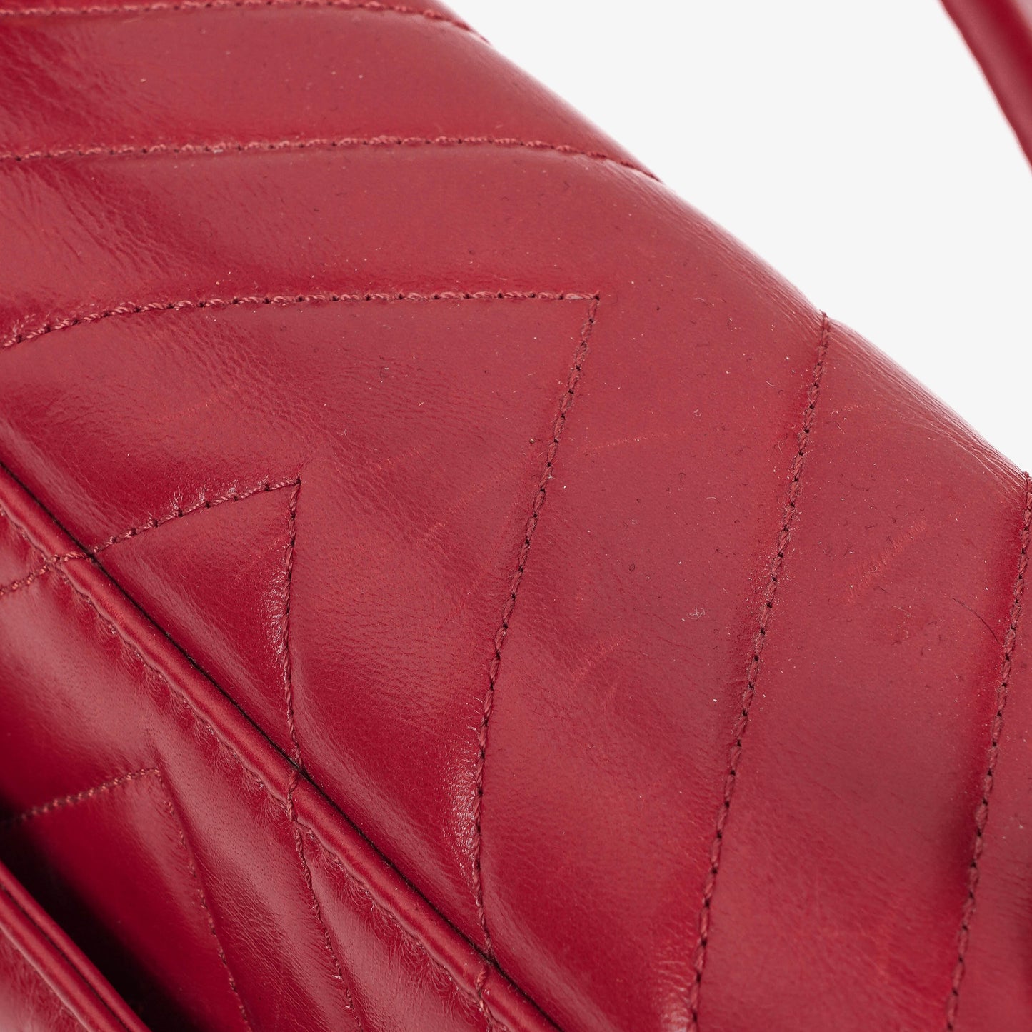 Chanel Large Red Chevron Quilted Calfskin Coco Handle Flap