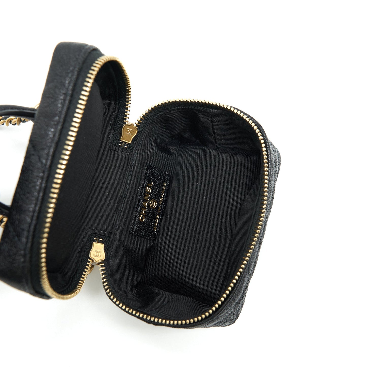 Chanel top handle mini vanity with chain grained calfskin black with