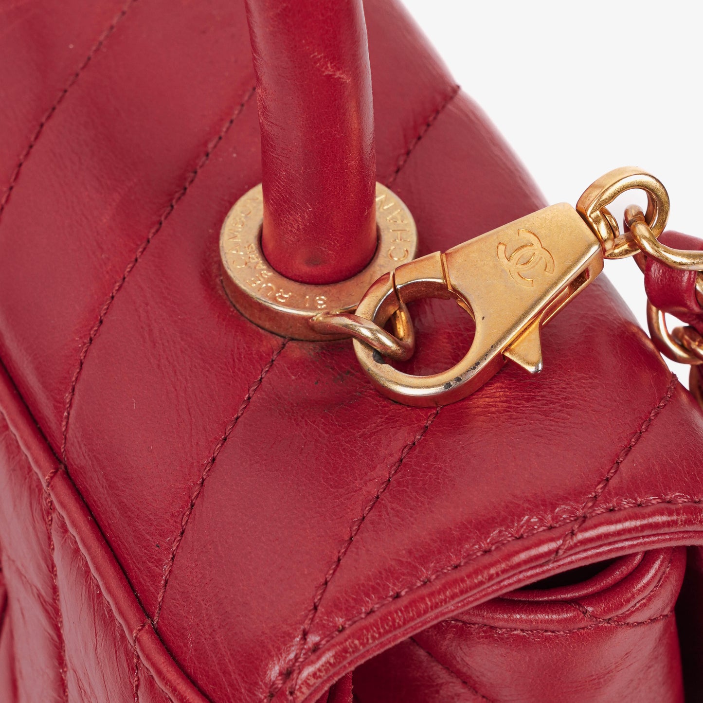 Chanel Large Red Chevron Quilted Calfskin Coco Handle Flap