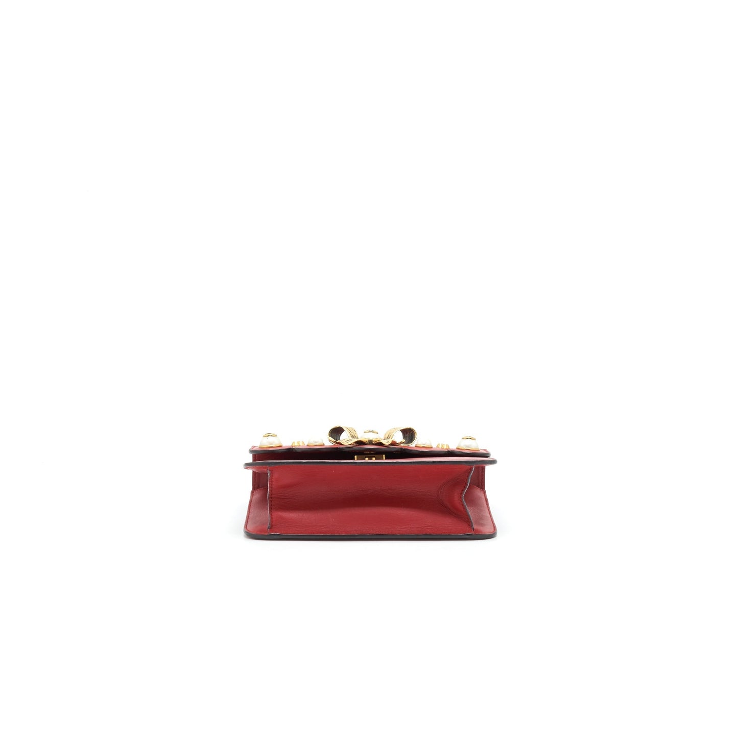 Gucci Bow and Pearl Leather Chain Shoulder Bag Red