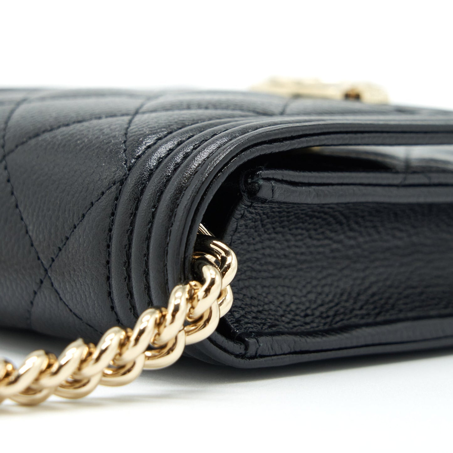 Chanel vertical boy flap phone case with chain caviar black with L